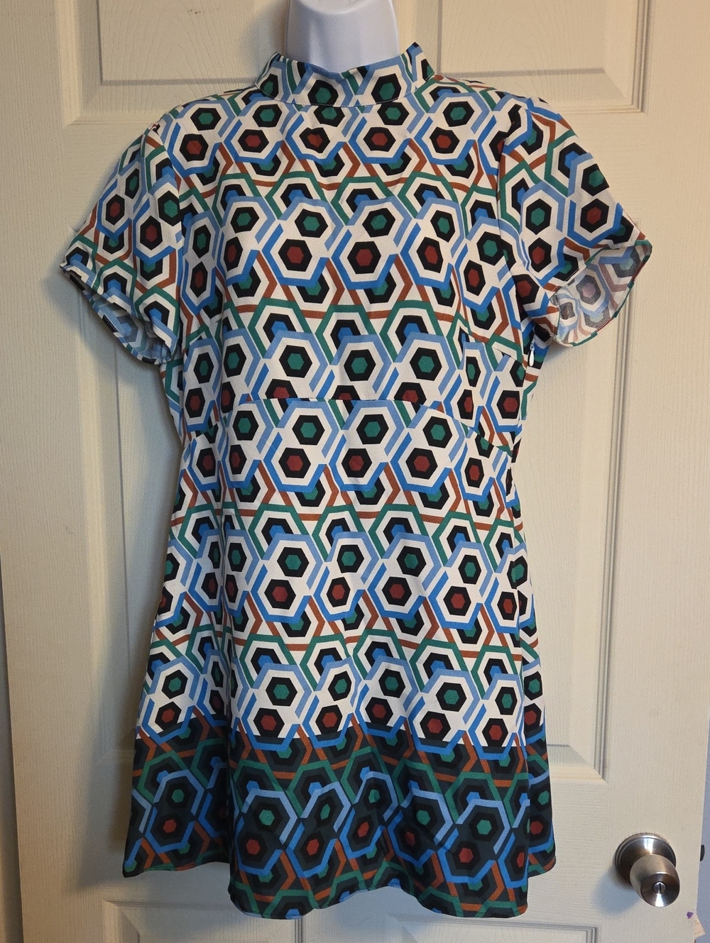 Zara Retro Geometric Hexagon Print Mini Dress Size Large
